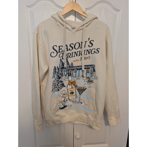 Handmade Tops - Tito's Handmade Vodka Size Medium Season's Drinking Hoodie Sweatshirt Ivory